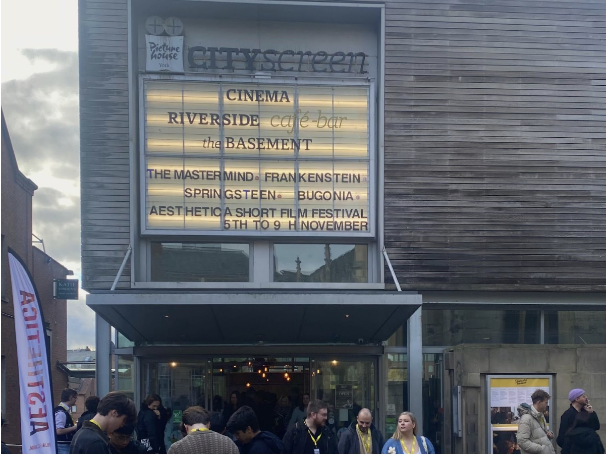 Cityscape board with information about the Aesthetica Film Festival line ups